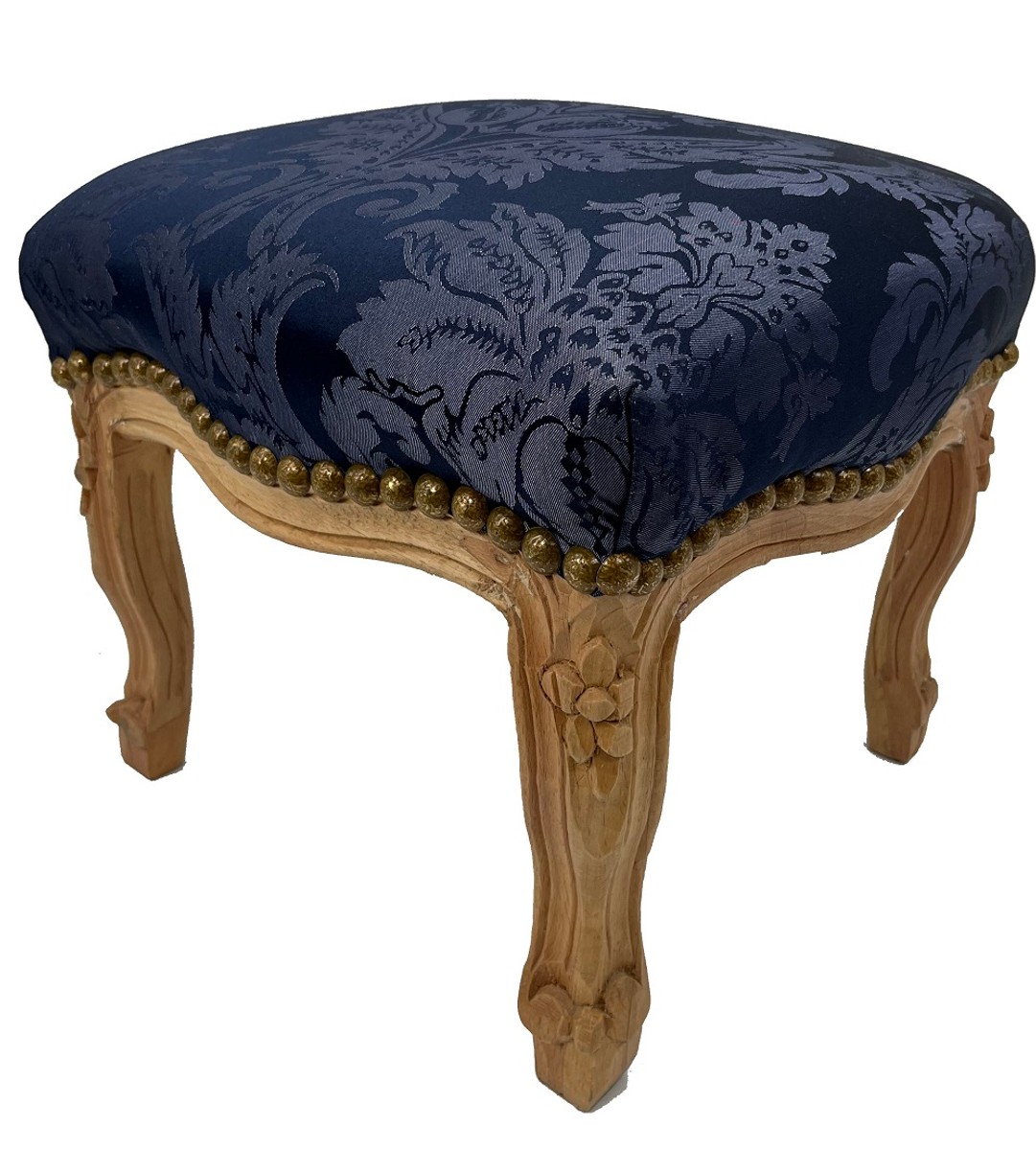 Casa Padrino baroque footstool royal blue pattern / natural - Handmade antique style stool with elegant pattern - Living room furniture in baroque style - Baroque furniture Casa Padrino baroque footstool royal blue pattern / natural - Handmade antique style stool with elegant pattern - Living room furniture in baroque style - Baroque furniture