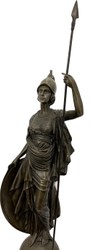 Casa Padrino sculpture décorative Art Nouveau de luxe déesse à la lance bronze / rouge 22 x 26 x H. 108 cm - Sculpture en bronze avec socle en marbre - Figurine bronze XXL - Sculpture bronze XXL
