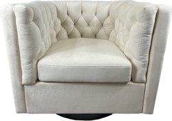 Casa Padrino fauteuil pivotant de luxe en velours crème blanc / noir - Fauteuil de salon - Fauteuil d'hôtel - Meuble de salon - Meuble d'hôtel - Meuble de luxe - Ameublement de salon de luxe