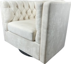 Casa Padrino fauteuil pivotant de luxe en velours crème blanc / noir - Fauteuil de salon - Fauteuil d'hôtel - Meuble de salon - Meuble d'hôtel - Meuble de luxe - Ameublement de salon de luxe
