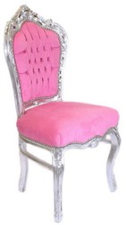 Casa Padrino chaise de salle à manger baroque rose / argent - Chaise de style antique fait main avec tissu en velours fin - Meuble de salle à manger style baroque - Meuble baroque