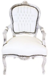Casa Padrino baroque salon chair white / silver - Handmade antique style chair with fine faux leather - Furniture in baroque style - Baroque furniture - Baroque furnishings