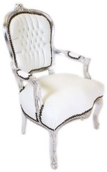 Casa Padrino baroque salon chair white / silver - Handmade antique style chair with fine faux leather - Furniture in baroque style - Baroque furniture - Baroque furnishings