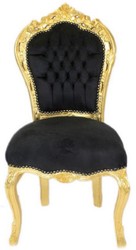 Casa Padrino sedia da pranzo barocco nero / oro - Sedia in stile antico fatta a mano con tessuto in velluto - Mobili per sala da pranzo stile barocco - Mobili in stile barocco