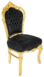 Casa Padrino sedia da pranzo barocco nero / oro - Sedia in stile antico fatta a mano con tessuto in velluto - Mobili per sala da pranzo stile barocco - Mobili in stile barocco