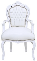 Barock Esszimmer Stuhl mit Armlehnen Weiß Weiß Baroque Dining Chair with Armrests White White