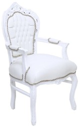 Barock Esszimmer Stuhl mit Armlehnen Weiß Weiß Baroque Dining Chair with Armrests White White