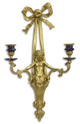 Casa Padrino porte bougie mural baroque de luxe or / bleu 30,2 x H. 54,6 cm - Magnifique porte bougie en bronze de style baroque - Accessoires de décoration baroque - Meuble baroque