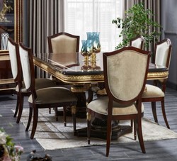 Luxus Barock Esszimmer Set Esstisch und 8 Stühle Dunkelbraun Gold Luxury Baroque Dining Room Set Dining Table and 8 Chairs Dark Brown Gold