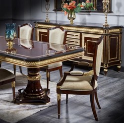 Luxus Barock Esszimmer Set Esstisch und 8 Stühle Dunkelbraun Gold Luxury Baroque Dining Room Set Dining Table and 8 Chairs Dark Brown Gold