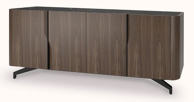 Casa Padrino Luxus Sideboard Braun / Schwarz 220 x 50,8 x H. 87 cm - Massivholz Schrank mit 4 Türen - Massivholz Möbel - Luxus Möbel - Luxus Einrichtung