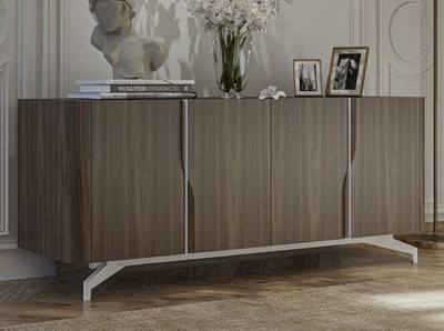 Casa Padrino credenza di lusso marrone / bianco 220 x 50,8 x A. 87 cm - Armadio in legno massello con 4 ante - Mobile in legno massello - Mobili di lusso