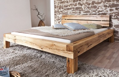 Casa Padrino Luxury Double Bed Natural - Different Sizes - Solid Wood Bed with Headboard and Mattress - Bedroom Furniture - Luxury Furniture - Luxury Furnishings