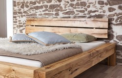 Casa Padrino Luxury Double Bed Natural - Different Sizes - Solid Wood Bed with Headboard and Mattress - Bedroom Furniture - Luxury Furniture - Luxury Furnishings