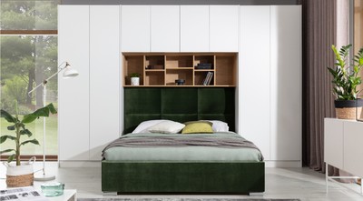 Casa Padrino set di mobili per camera da letto di lusso bianco opaco / naturale / verde / argento - Letto Matrimoniale con Armadio per Camera da Letto - Mobili hotel - Mobili per camera da letto