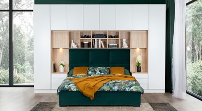 Casa Padrino set di mobili per camera da letto di lusso bianco opaco / naturale / verde / nero - Letto Matrimoniale con Armadio per Camera da Letto - Mobili hotel - Mobili per camera da letto