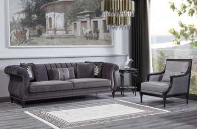Casa Padrino Luxus Barock Sessel Grau / Schwarz - Prunkvoller Wohnzimmer Sessel - Barockstil Wohnzimmer Möbel - Luxus Möbel im Barockstil - Barock Einrichtung - Edel & Prunkvoll