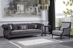Casa Padrino sillón barroco de lujo gris / negro - Magnífico sillón de salón - Muebles de salón de estilo barroco - Muebles de lujo de estilo barroco - Mobiliario barroco - Noble y Magnífico