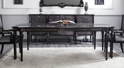 Casa Padrino table à manger baroque de luxe gris / noir - Table de salle à manger bois massif fait main - Meuble de salle à manger de luxe de style baroque - Meuble baroque