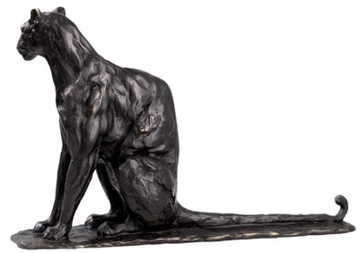 Casa Padrino Luxus Deko Skulptur Panther 37 x 10 x H. 24 cm - Bronze Deko Skulptur - Bronze Deko Figur - Schreibtisch Deko - Wohnzimmer Deko - Luxus Qualität