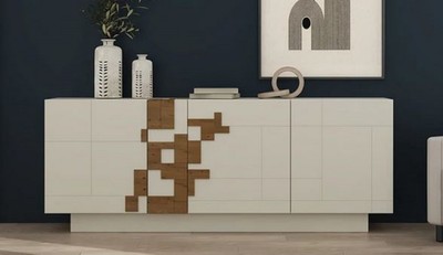 Casa Padrino credenza di lusso crema / marrone 220 x 50,8 x A. 85 cm - Armadio in legno massello con 4 ante - Mobile in legno massello - Mobili di lusso