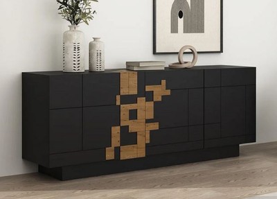 Casa Padrino credenza di lusso nero / marrone 220 x 50,8 x A. 85 cm - Armadio in legno massello con 4 ante - Mobile in legno massello - Mobili di lusso