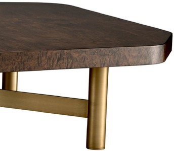 Casa Padrino Luxus Couchtisch Hochglanz Braun / Messing 120,5 x 120,5 x H. 30,5 cm - Wohnzimmertisch mit Massivholz Tischplatte - Wohnzimmer Möbel - Luxus Möbel - Luxus Einrichtung