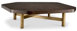 Casa Padrino luxury coffee table high gloss brown / brass 120.5 x 120.5 x H. 30.5 cm - Living room table with solid wood table top - Living room furniture - Luxury furniture - Luxury furnishings