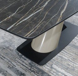 Casa Padrino luxury dining table black / gray 200-280 x 100 x H. 77 cm - Extendable dining room table with ceramic plates - Dining room furniture - Luxury furniture - Luxury furnishings