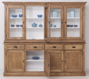 Casa Padrino Landhausstil Esszimmerschrank Naturfarben / Weiß 230 x 45 x H. 200 cm - Massivholz Küchenschrank - Esszimmer Möbel im Landhausstil - Landhausstil Esszimmer Einrichtung