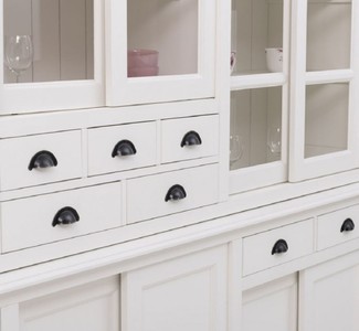 Casa Padrino Landhausstil Esszimmerschrank Weiß 280 x 55 x H. 225 cm - Massivholz Küchenschrank - Esszimmer Möbel im Landhausstil - Landhausstil Esszimmer Einrichtung