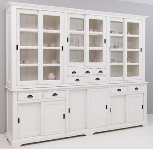 Casa Padrino Landhausstil Esszimmerschrank Weiß 280 x 55 x H. 225 cm - Massivholz Küchenschrank - Esszimmer Möbel im Landhausstil - Landhausstil Esszimmer Einrichtung