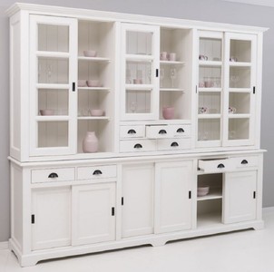 Casa Padrino Landhausstil Esszimmerschrank Weiß 280 x 55 x H. 225 cm - Massivholz Küchenschrank - Esszimmer Möbel im Landhausstil - Landhausstil Esszimmer Einrichtung