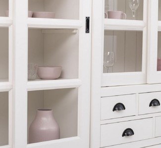 Casa Padrino Landhausstil Esszimmerschrank Weiß 280 x 55 x H. 225 cm - Massivholz Küchenschrank - Esszimmer Möbel im Landhausstil - Landhausstil Esszimmer Einrichtung