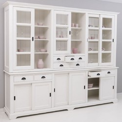 Casa Padrino country style dining room cabinet white 280 x 55 x H. 225 cm - Solid wood kitchen cabinet - Dining room furniture in country style - Country style furnishings