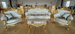 Casa Padrino Set Soggiorno Barocco Motivo Argento / Oro - 1 Divano Barocco & 2 Poltrone Barocche - Mobili da Soggiorno Barocchi