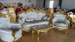 Casa Padrino Set Soggiorno Barocco Motivo Argento / Oro - 1 Divano Barocco & 2 Poltrone Barocche - Mobili da Soggiorno Barocchi