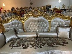 Casa Padrino Set Soggiorno Barocco Motivo Argento / Oro - 1 Divano Barocco & 2 Poltrone Barocche - Mobili da Soggiorno Barocchi