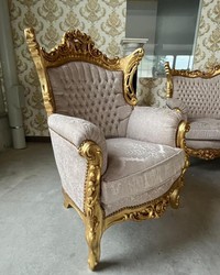 Casa Padrino set da soggiorno barocco di lusso motivo grigio / oro - 1 Divano Barocco e 2 Poltrone Barocche - Mobili soggiorno in stile barocco - Mobili barocchi