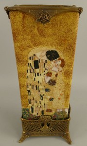Casa Padrino Art Nouveau deco vase multicolored / brass 15 x 10 x H. 34 cm - Porcelain flower vase - Baroque & Art Nouveau Decoration Accessories