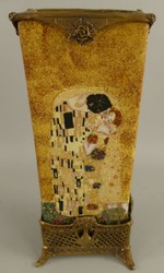 Jugendstil Porzellan Deko Vase Blumenvase Mehrfarbig Messing Art Nouveau Porcelain Deco Vase Flower Vase Multicolored Brass