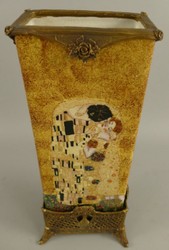 Jugendstil Porzellan Deko Vase Blumenvase Mehrfarbig Messing Art Nouveau Porcelain Deco Vase Flower Vase Multicolored Brass