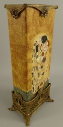 Jugendstil Porzellan Deko Vase Blumenvase Mehrfarbig Messing Art Nouveau Porcelain Deco Vase Flower Vase Multicolored Brass
