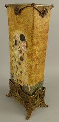 Jugendstil Porzellan Deko Vase Blumenvase Mehrfarbig Messing Art Nouveau Porcelain Deco Vase Flower Vase Multicolored Brass