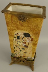 Jugendstil Porzellan Deko Vase Blumenvase Mehrfarbig Messing Art Nouveau Porcelain Deco Vase Flower Vase Multicolored Brass