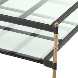 Casa Padrino luxury coffee table vintage brass / black 89 x 87.5 x H. 44 cm - Living room table with glass tops and genuine leather - Living room furniture - Hotel furniture - Luxury furniture