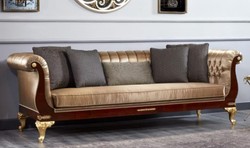 Casa Padrino divano barocco Chesterfield di lusso oro / marrone scuro - Magnifico divano da soggiorno - Mobili da soggiorno in stile barocco - Mobili di lusso in stile barocco - Nobile e Magnifico