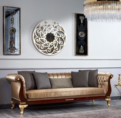 Casa Padrino divano barocco Chesterfield di lusso oro / marrone scuro - Magnifico divano da soggiorno - Mobili da soggiorno in stile barocco - Mobili di lusso in stile barocco - Nobile e Magnifico