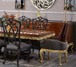 Casa Padrino luxury baroque dining table brown / black / gold - Handmade solid wood dining room table - Luxury dining room furniture in baroque style - Baroque furniture - Baroque furnishings