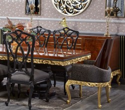 Casa Padrino conjunto de comedor barroco de lujo marrón / negro / oro - 1 Mesa de Comedor Barroco y 8 Sillas de Comedor Barrocos - Muebles de comedor de lujo en estilo barroco - Muebles barrocos